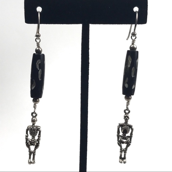 Sterling Silver Skeleton Drop Stone Earrings - Picture 1 of 7